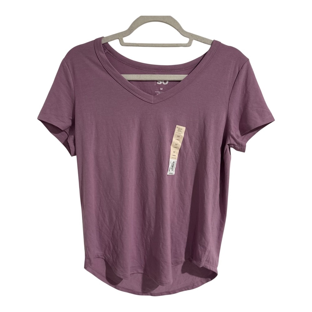 SO Womens V-Neck Short Sleeve T-Shirt Purple Mauve Size M NWT